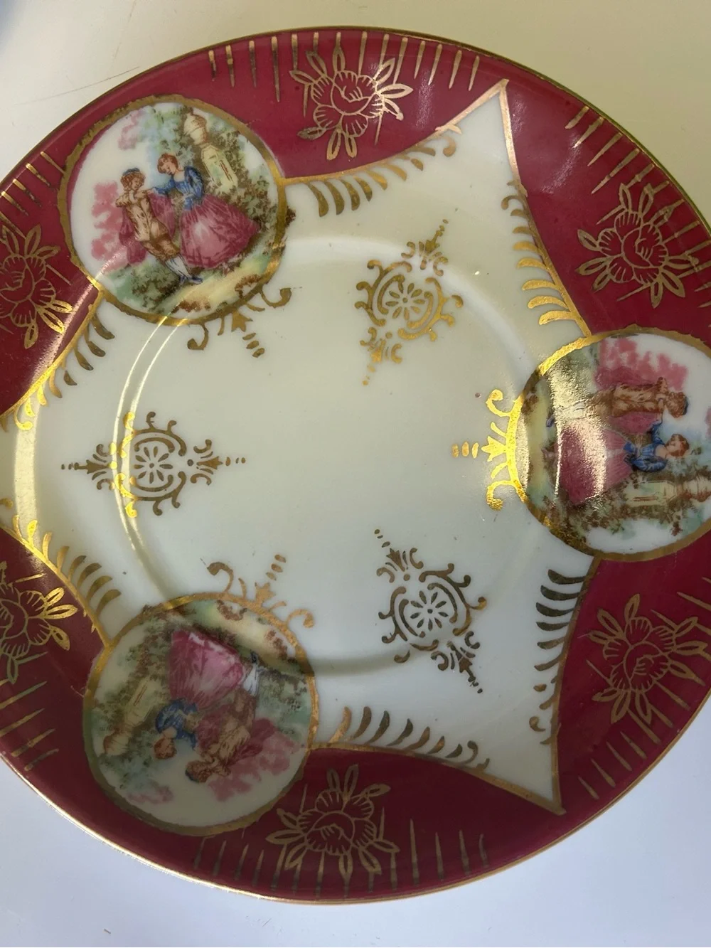 Royal Sealy China Porcelain Footed Tea Cup & Saucer Set Red/White/Gold Romantic